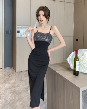 Wrapped chest splice dress sling sexy long dress