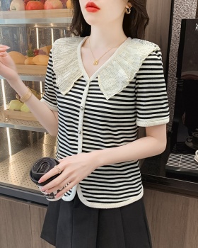 Short sleeve fashion tops summer stripe T-shirt for women