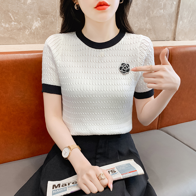 Western style T-shirt knitted small shirt for women