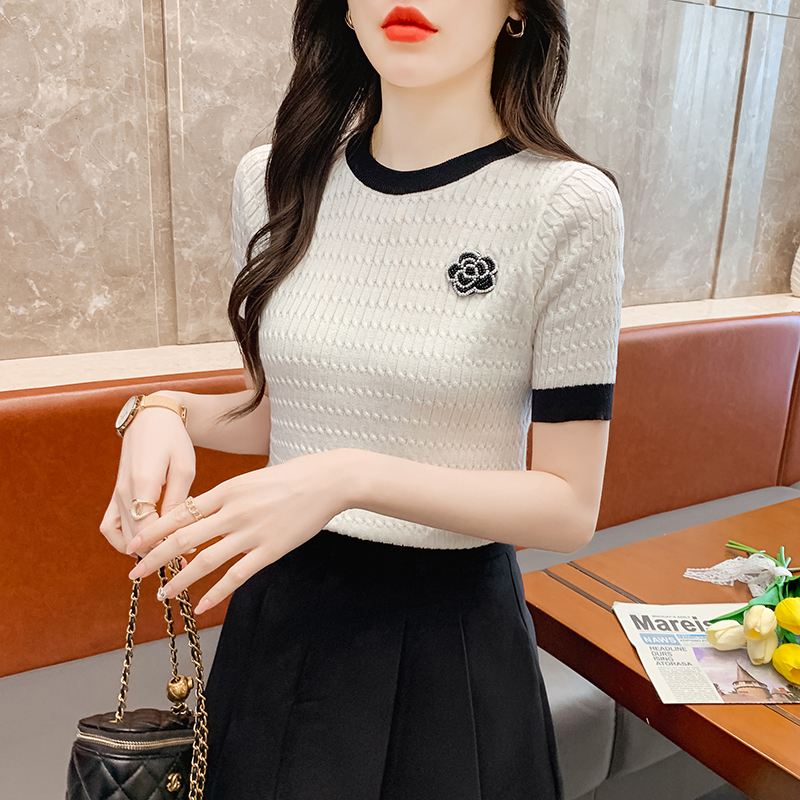 Western style T-shirt knitted small shirt for women