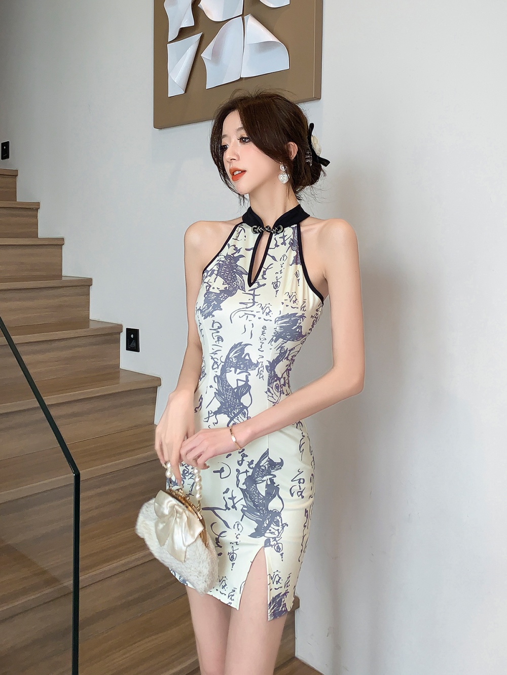 Halter split dress package hip Chinese style cheongsam