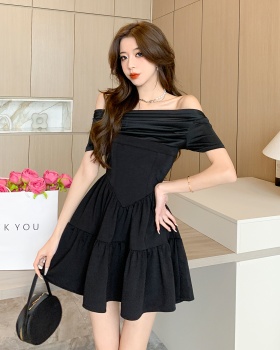 Pinched waist strapless dress sexy horizontal collar T-back