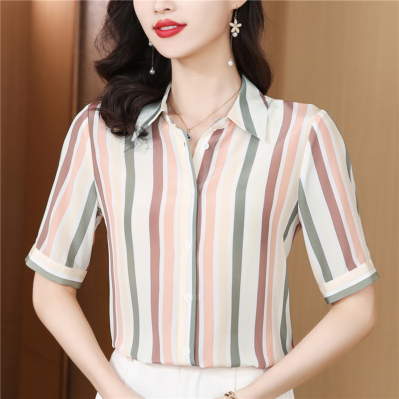 Vertical stripes France style shirt colors tops for women