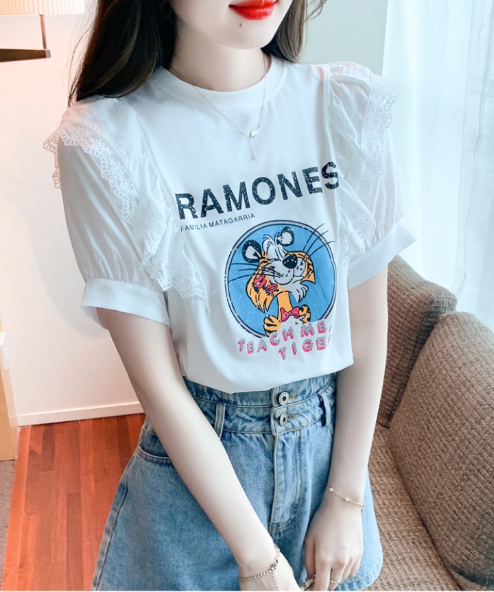 Pullover summer T-shirt printing lace tops for women