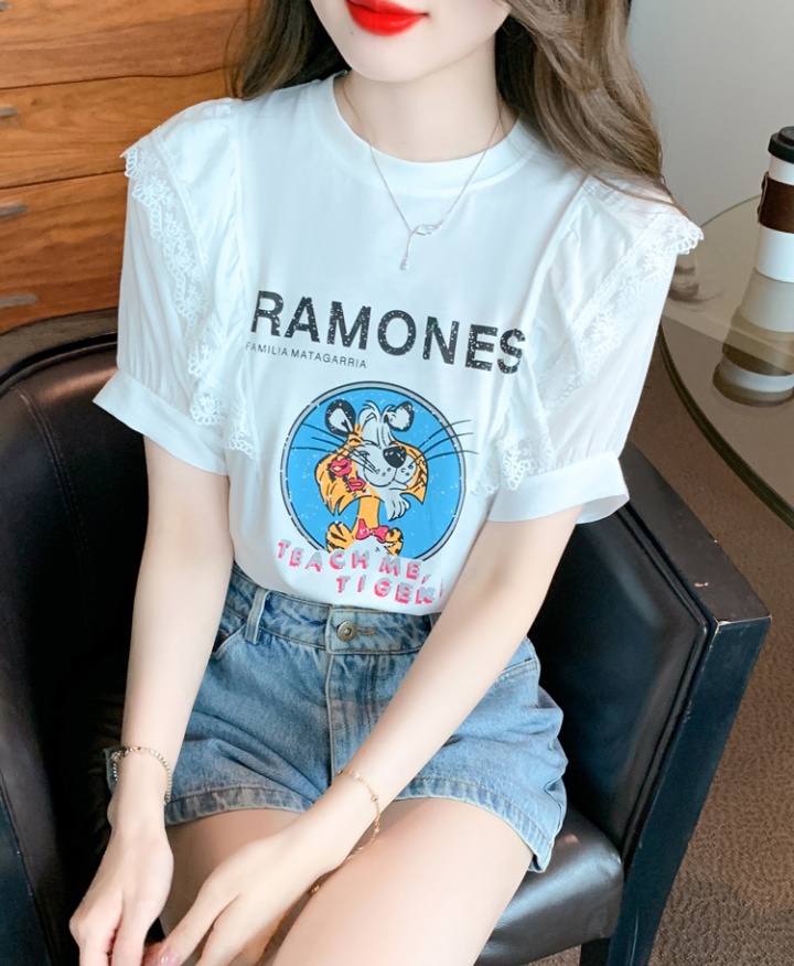 Pullover summer T-shirt printing lace tops for women