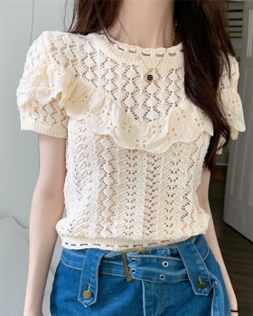 Summer knitted hollow T-shirt slim short sleeve tops