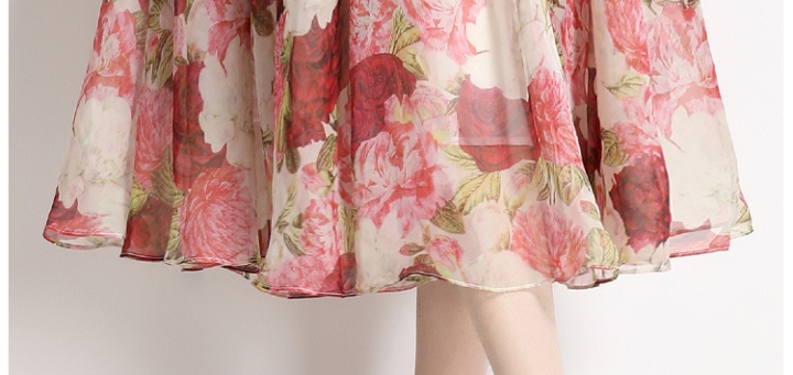 Chiffon big skirt printing long sleeve vacation dress