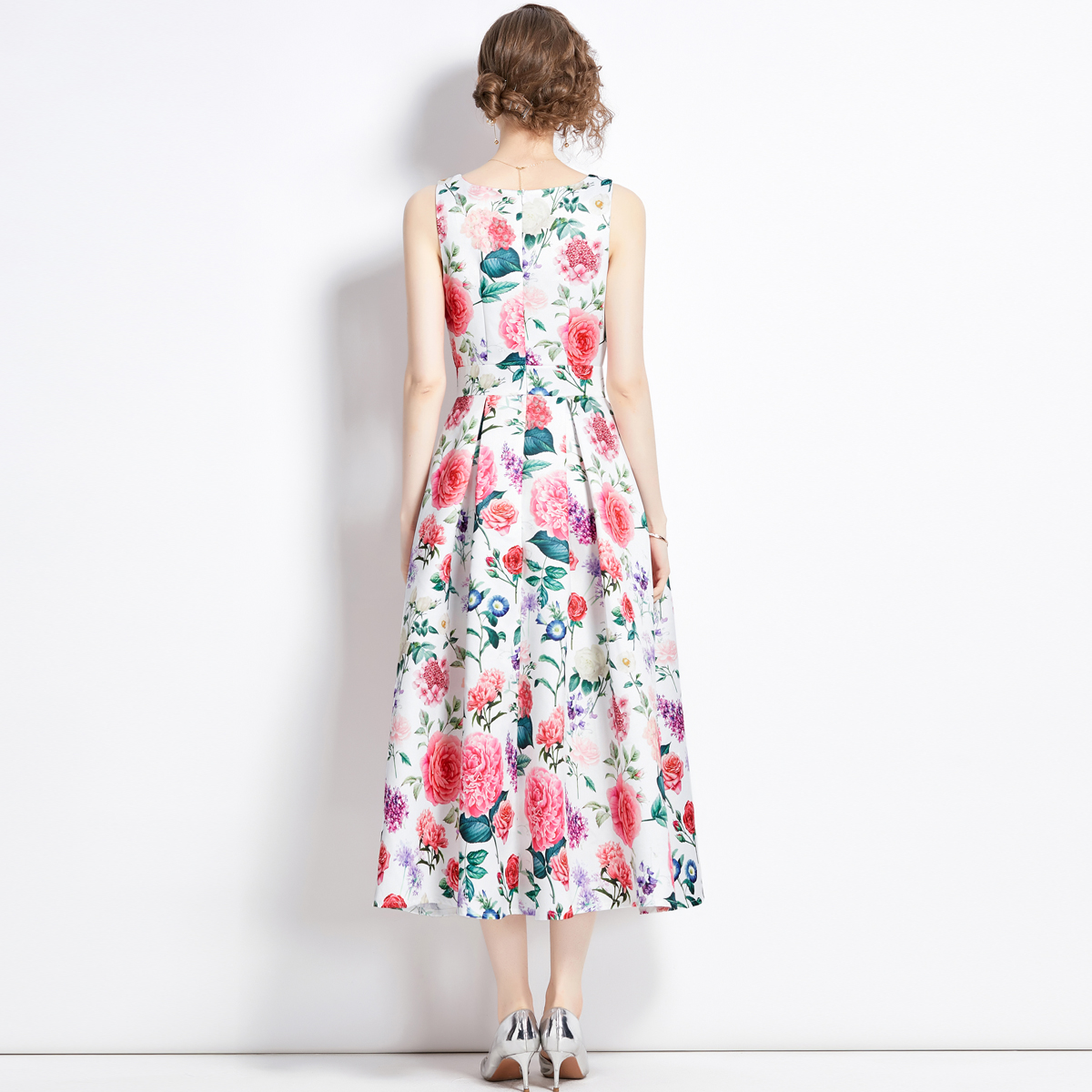 Clipping sleeveless stereoscopic pinched waist summer dress