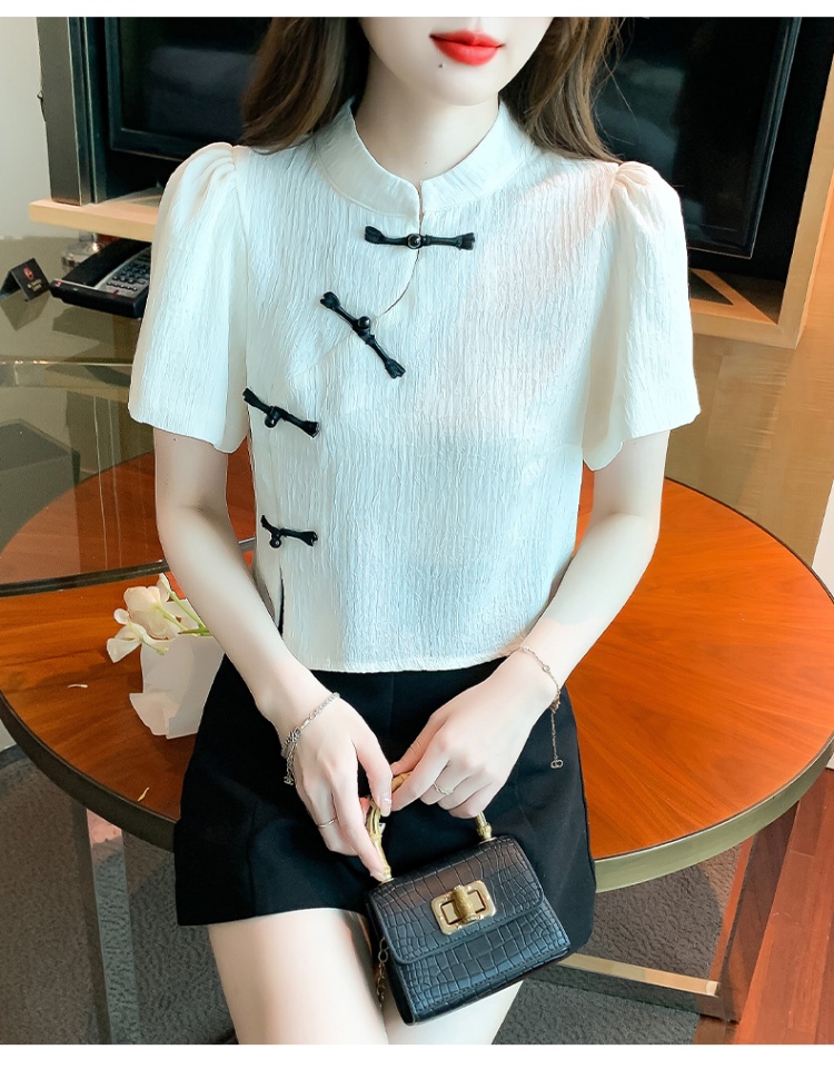 Embroidery doll collar shirt all-match printing chiffon shirt