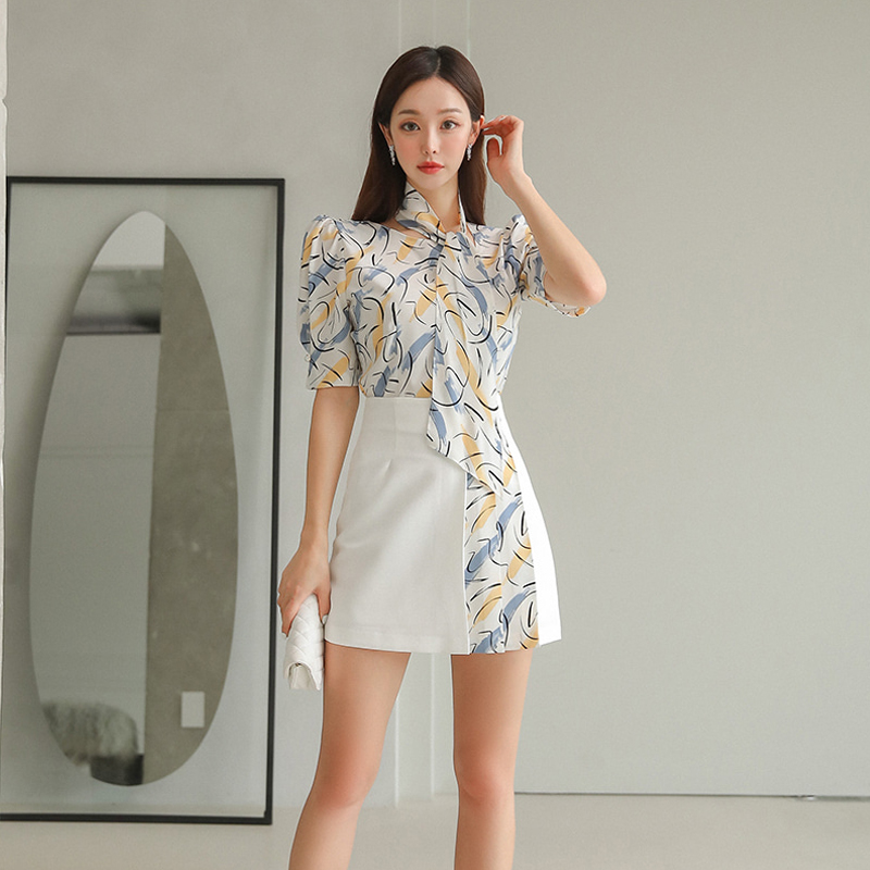 Round neck summer tops Korean style skirt 2pcs set