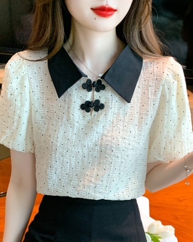 Chinese style summer tops all-match splice shirt for women