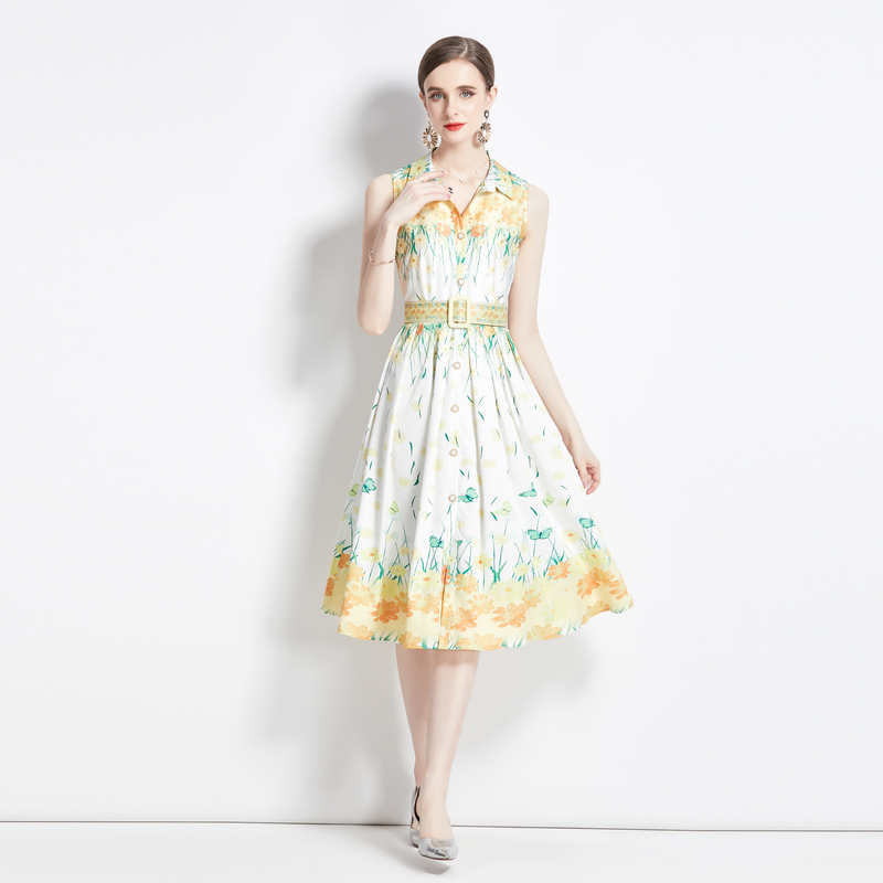 Tender pinched waist France style retro dress