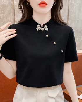 Chinese style summer tops short sleeve pearl cheongsam for women