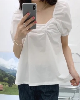 Square collar summer shirt France style puff sleeve tops