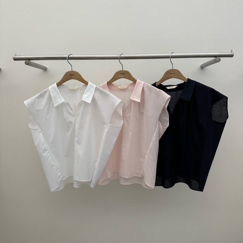 Boats sleeve V-neck shirt minimalist all-match tops