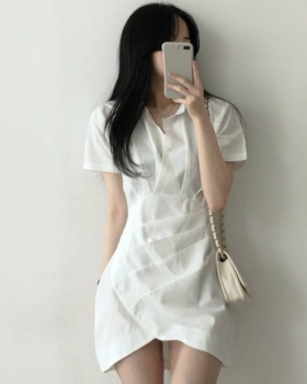Pinched waist irregular shirt folds Korean style dress
