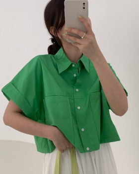 Casual fashion Korean style tops summer pocket shirt