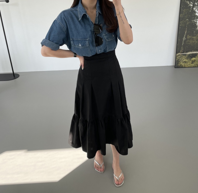 Summer simple high waist Korean style pleated skirt