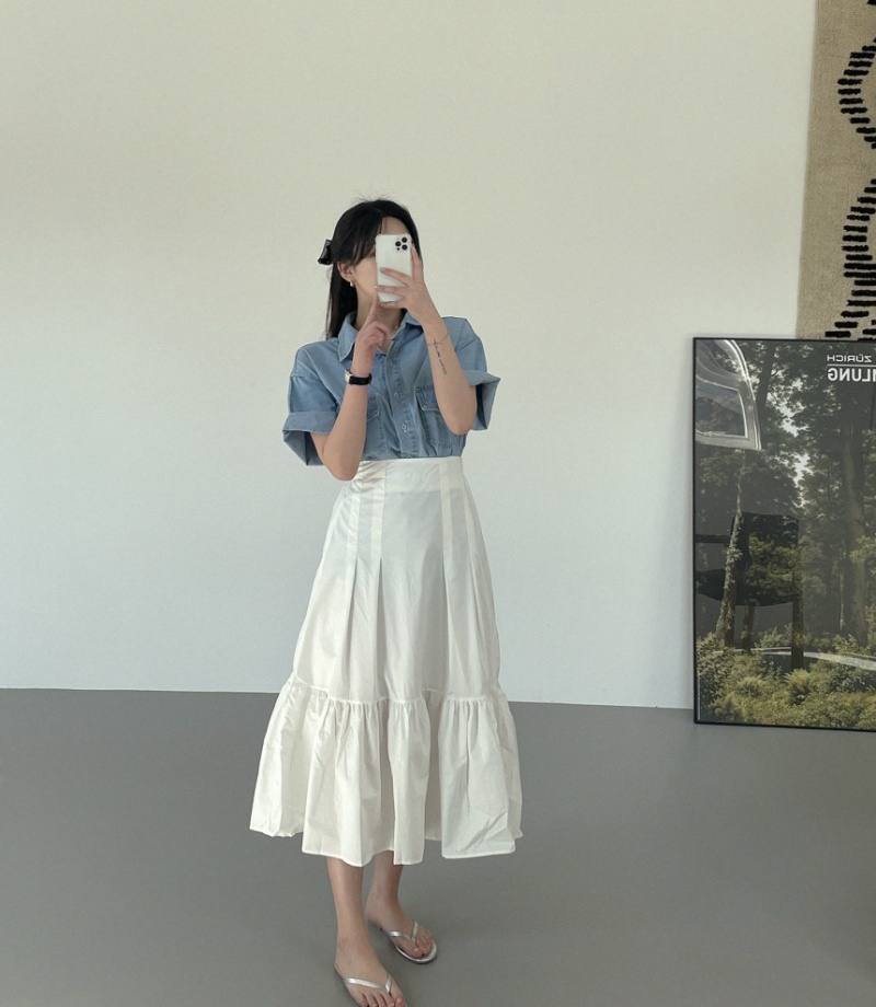Summer simple high waist Korean style pleated skirt