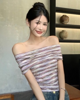Slim strapless shirt mixed color knitted tops for women