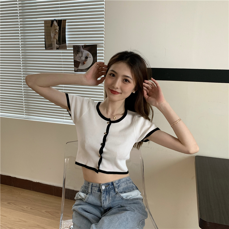 Knitted Western style summer tops simple short sleeve cardigan