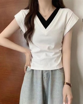 V-neck T-shirt Korean style tops for women