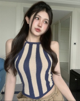 Knitted summer sexy mixed colors halter stripe vest