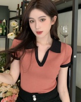 Mixed colors slim summer lapel all-match knitted tops