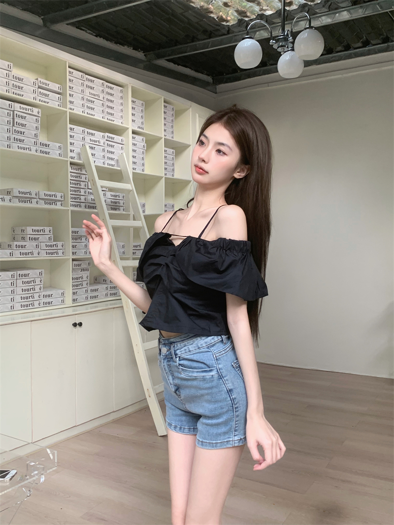 Horizontal collar Korean style shirt student tops