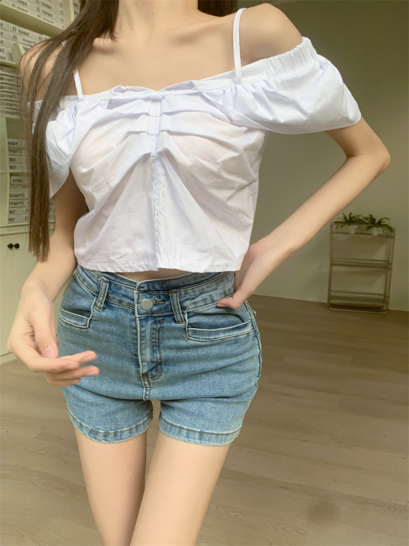 Horizontal collar Korean style shirt student tops