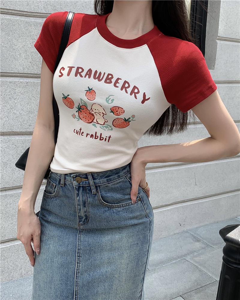 Casual all-match tops retro T-shirt for women