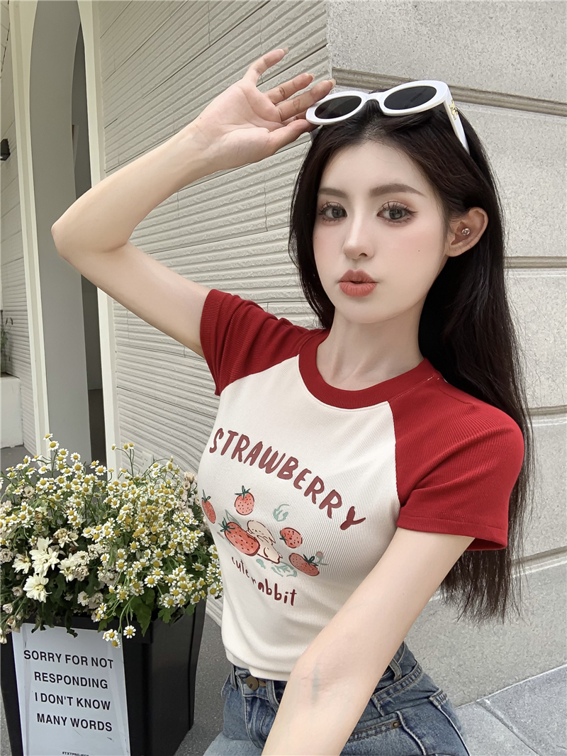 Casual all-match tops retro T-shirt for women