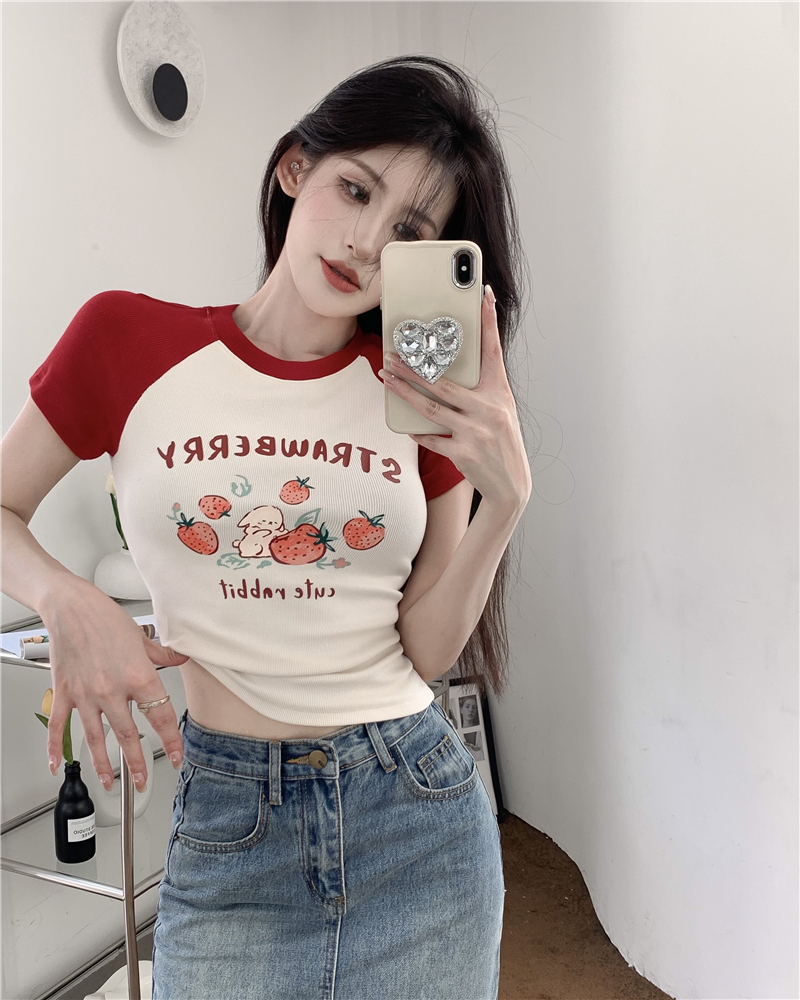 Casual all-match tops retro T-shirt for women