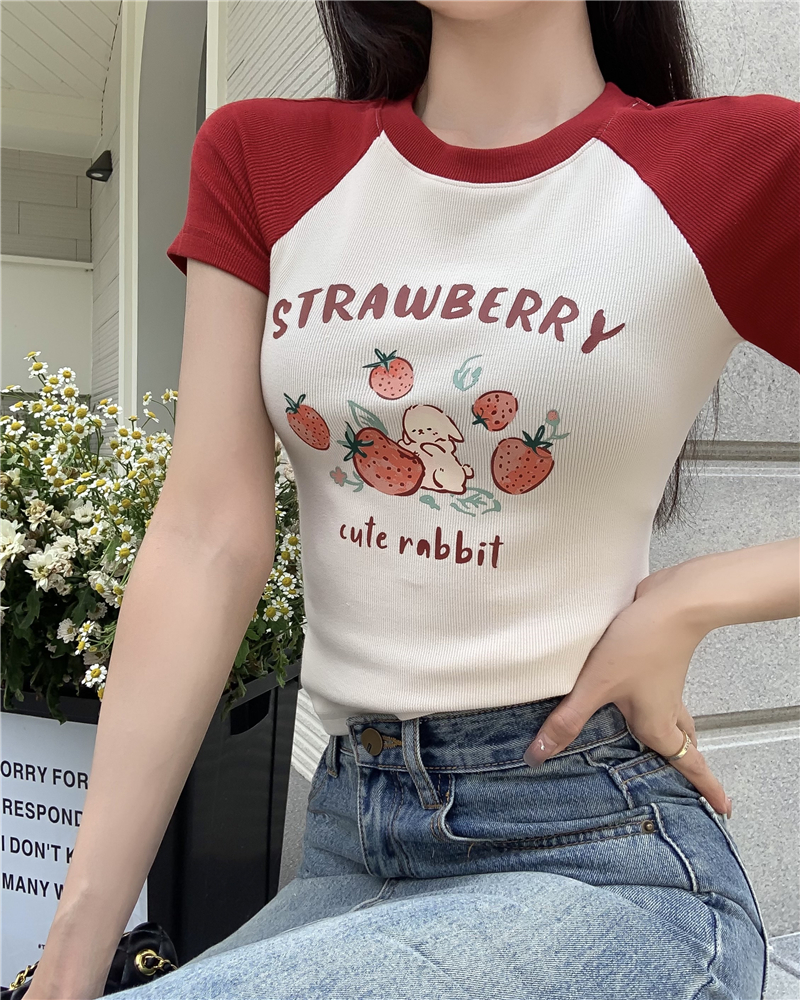 Casual all-match tops retro T-shirt for women