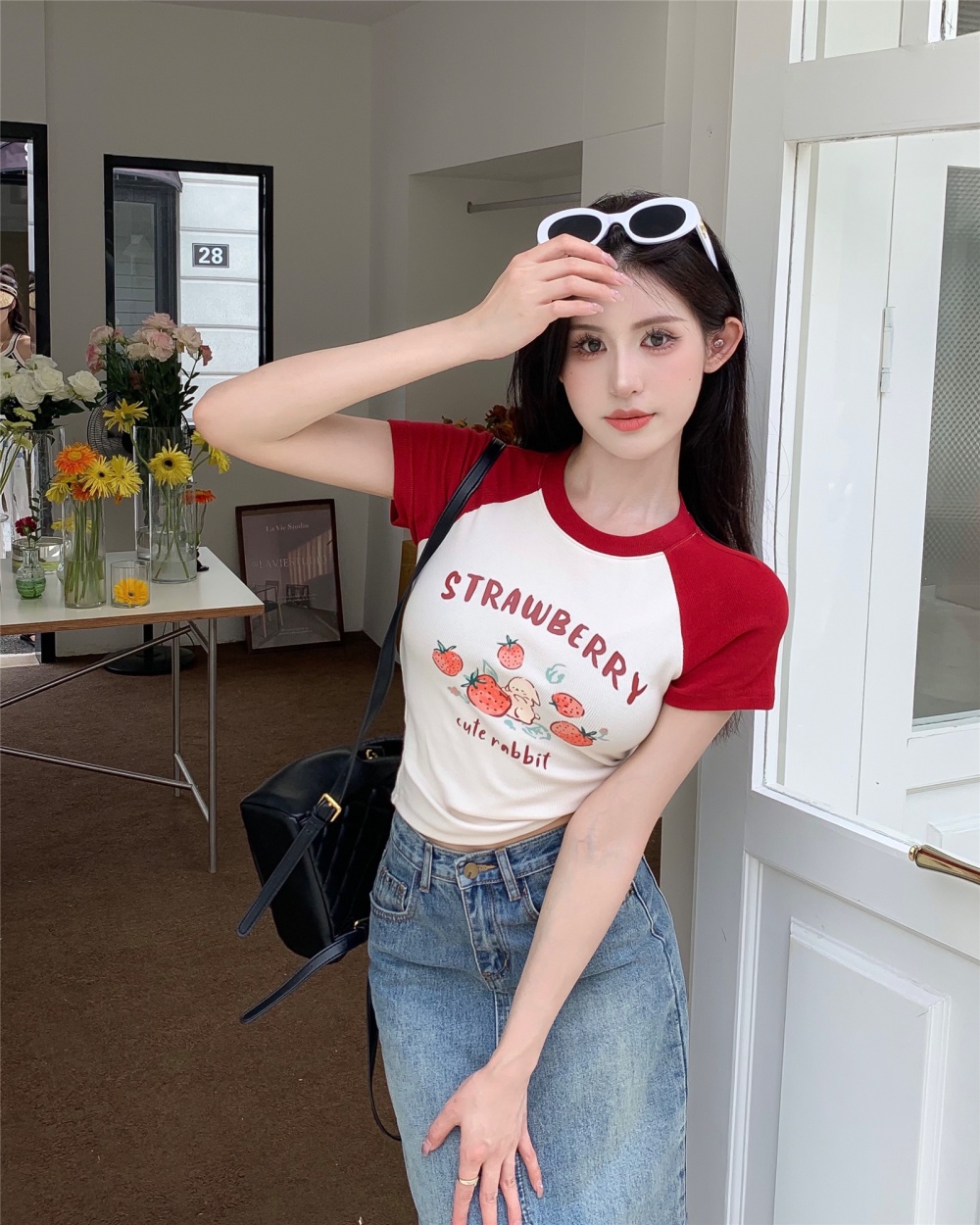 Casual all-match tops retro T-shirt for women