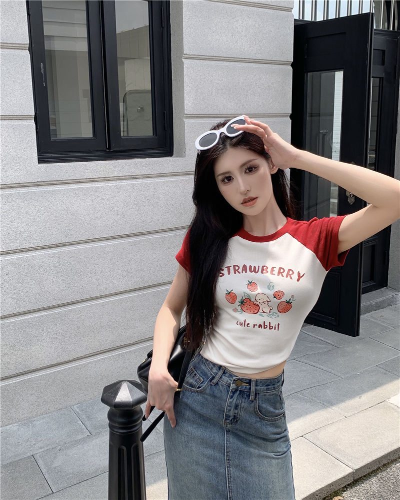 Casual all-match tops retro T-shirt for women