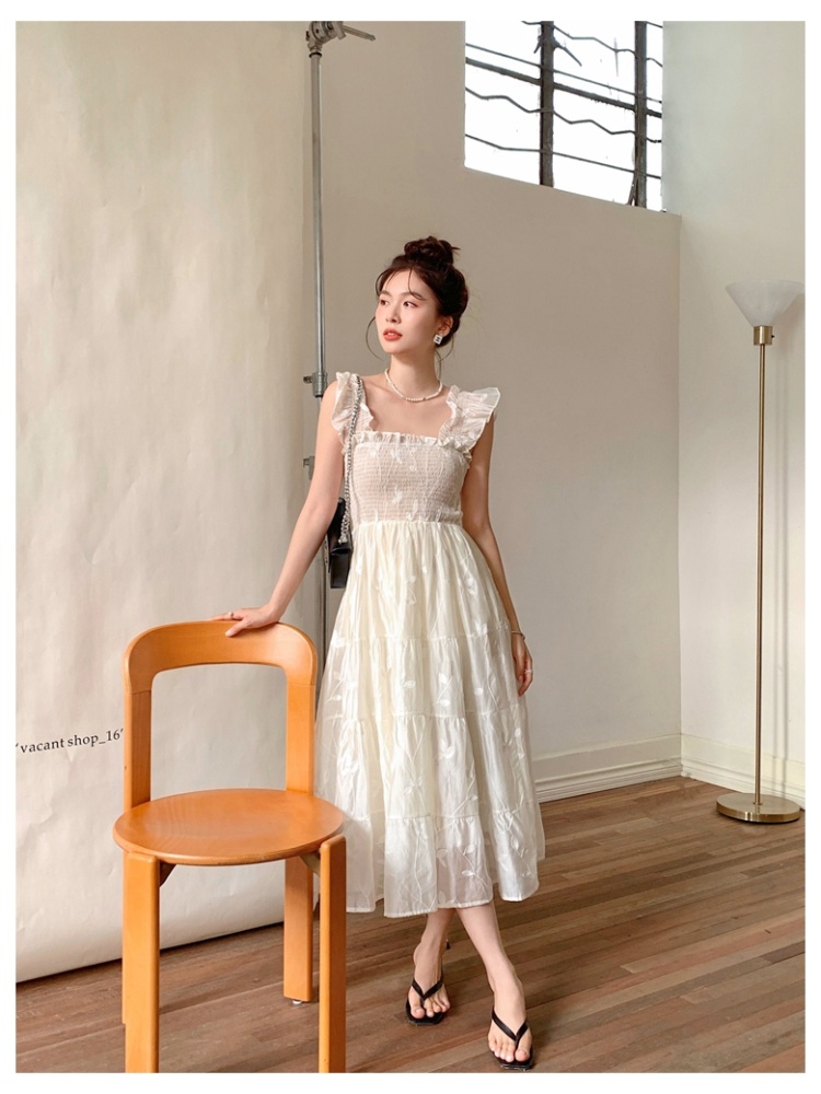 Embroidered unique refreshing pure lady boats sleeve dress