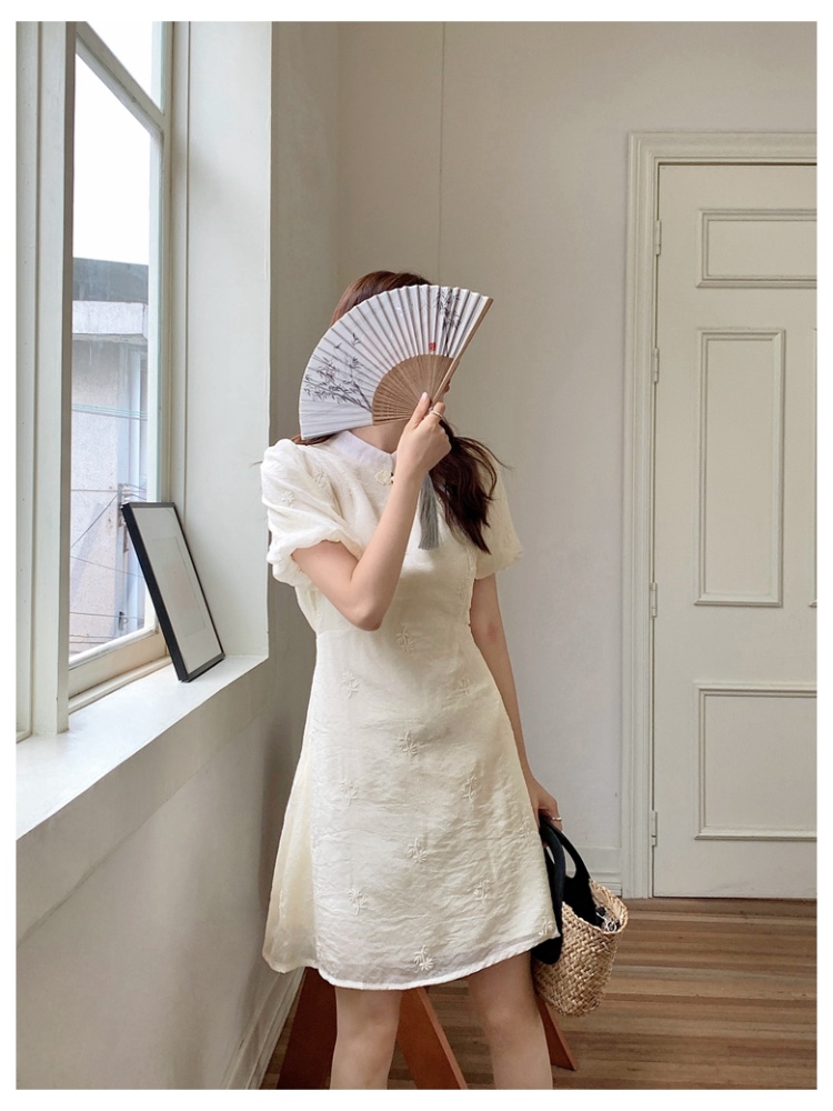 Gauze puff sleeve cheongsam summer Chinese style dress