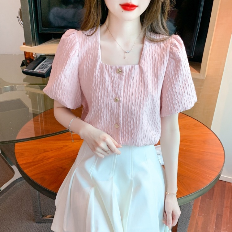 Fashion and elegant summer shirt pink square collar tops
