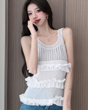 Knitted hollow sweet tops summer sling wood ear vest