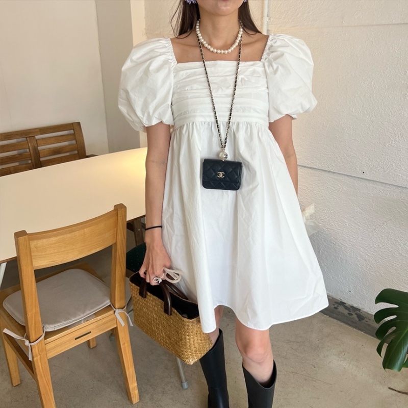Korean style summer dress square collar clavicle
