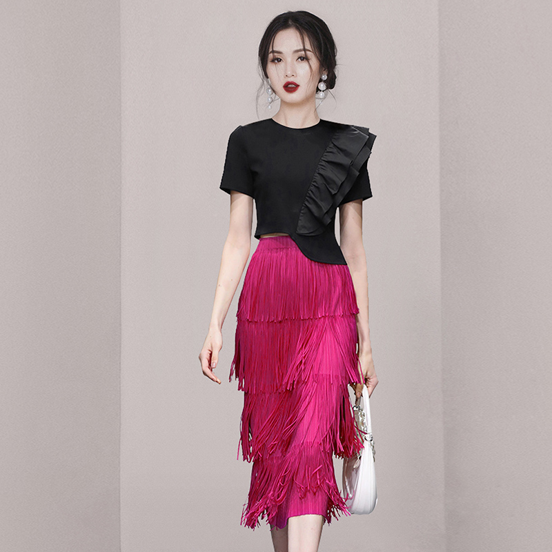 Temperament fashion T-shirt black skirt a set for women