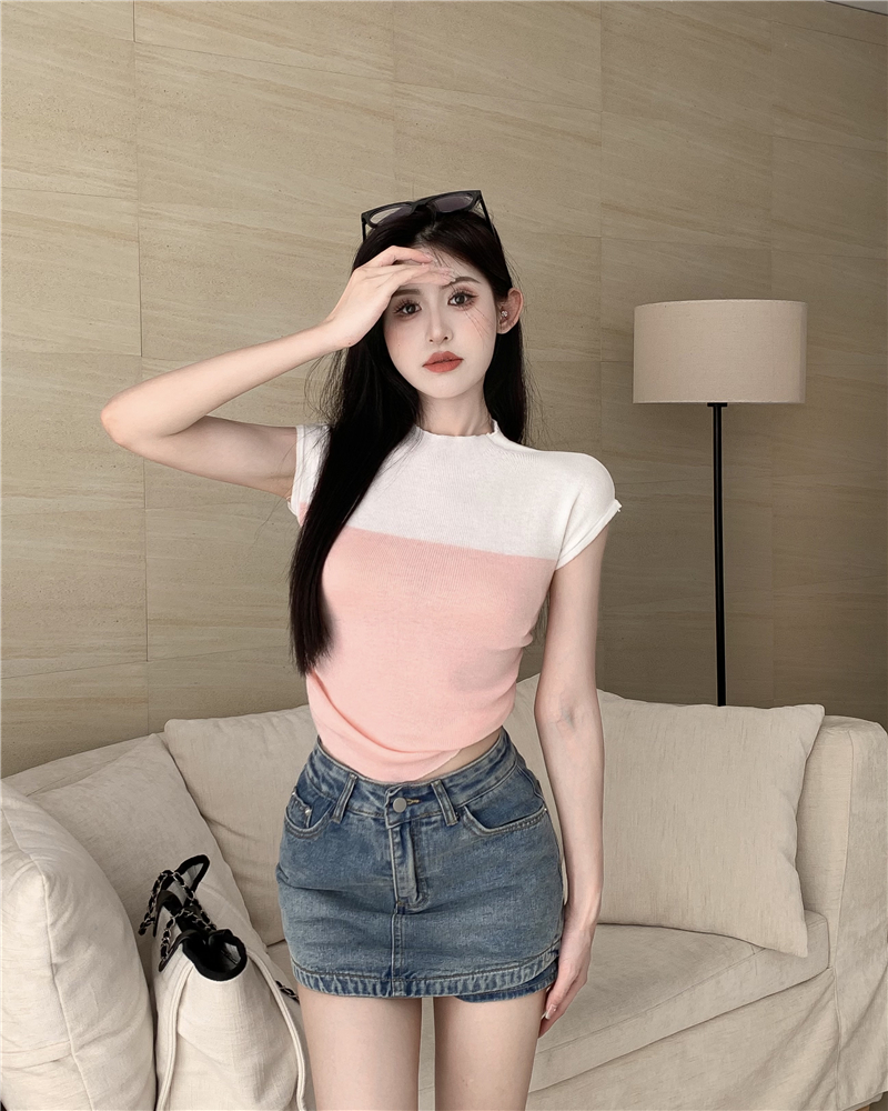 Mixed colors sleeveless T-shirt slim tops for women