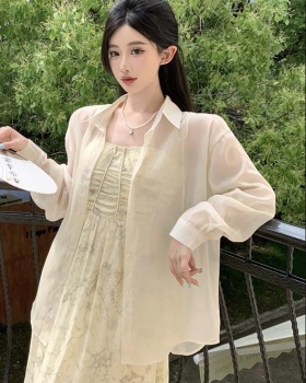 Chinese style crystal sunscreen loose chiffon shirt