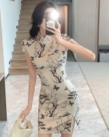 Ink short maiden cheongsam split pinched waist dress