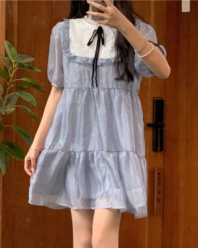 Doll round neck puff sleeve summer small lady short dress