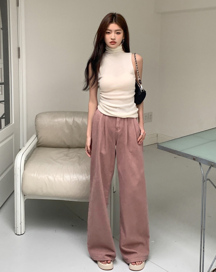 Loose high waist wide leg pants straight jeans for women