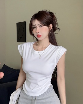 Short sleeve slim irregular tops fold spicegirl T-shirt
