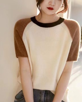 Cashmere raglan short sleeve pullover round neck sweater