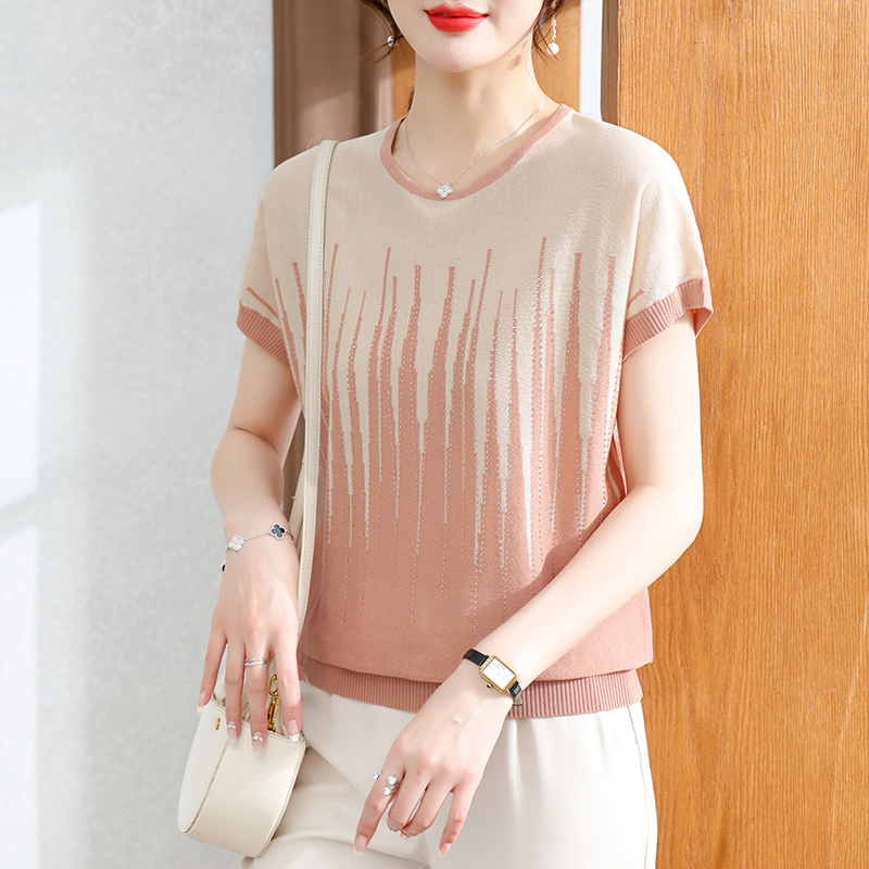 Middle-aged summer shirts ice silk tops a set for women